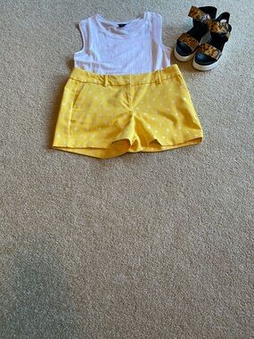Ann Taylor Yellow Polka Dot High-Waist Shorts